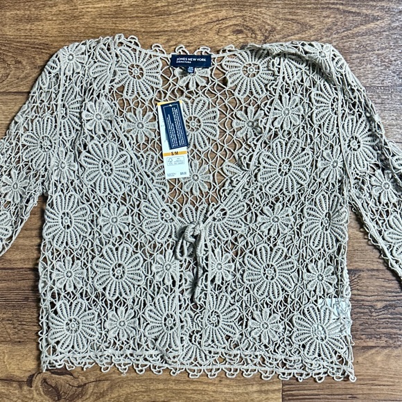 Jones New York • Small/Medium • Brown/Tan • Floral • Crochet • Cardigan Top •New - Picture 5 of 15